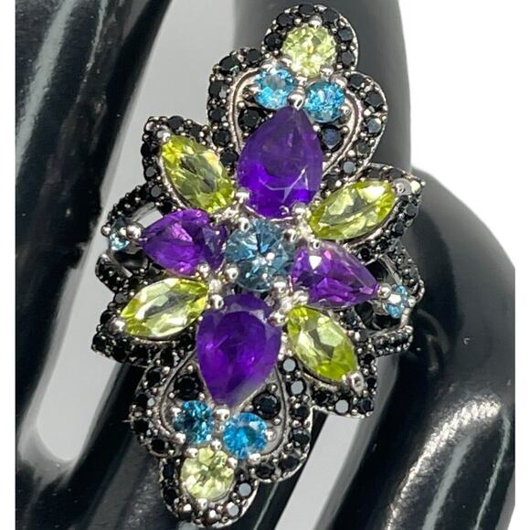 LUXY Gems Natural Topaz Amethyst Peridot Spinel Sterling Silver Ring Luxury Sz 7 - Picture 8 of 16